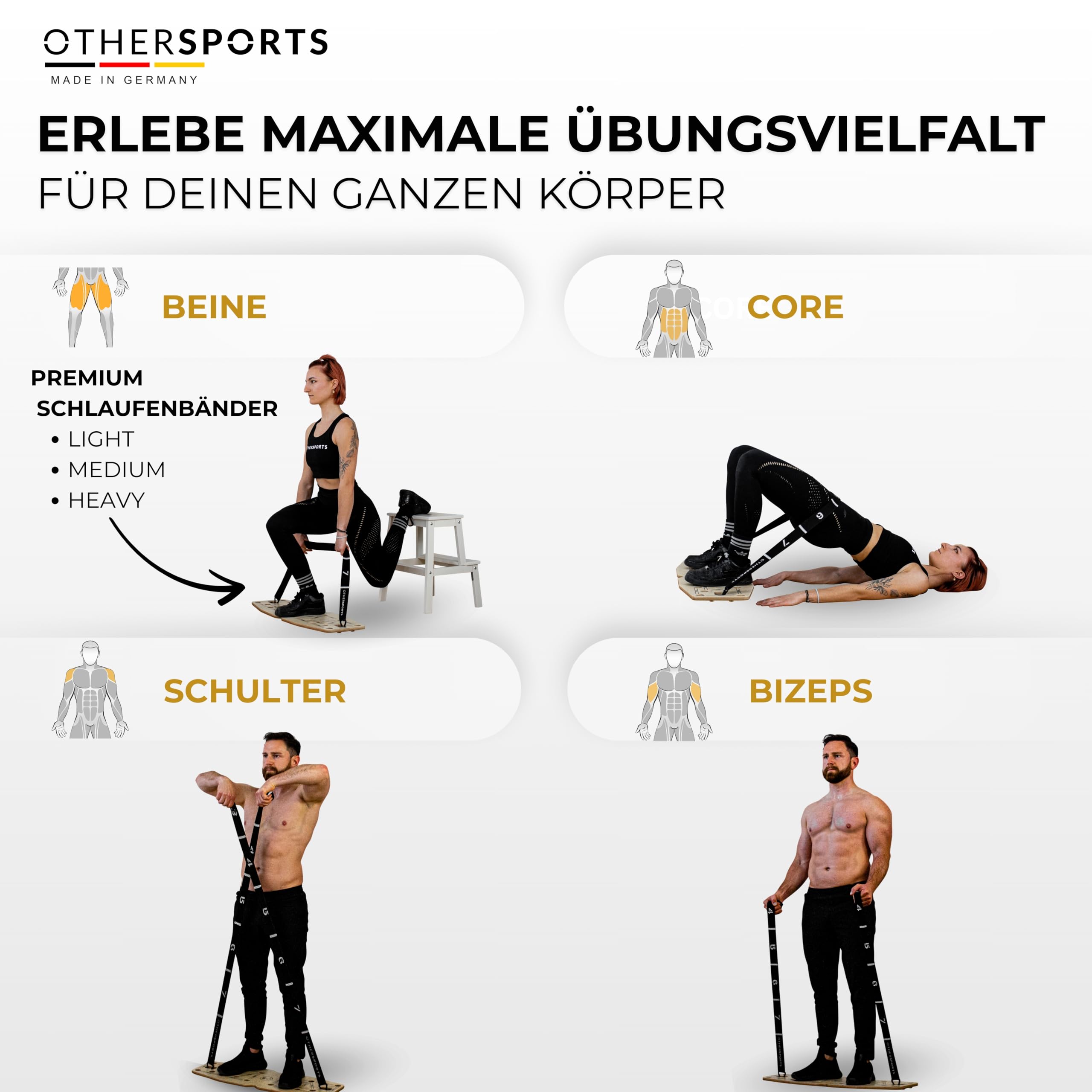 Tavola per flessioni in 100% vero legno e sughero, con nastri e istruzioni per l'allenamento in lingua tedesca – Set da tavola push up in legno