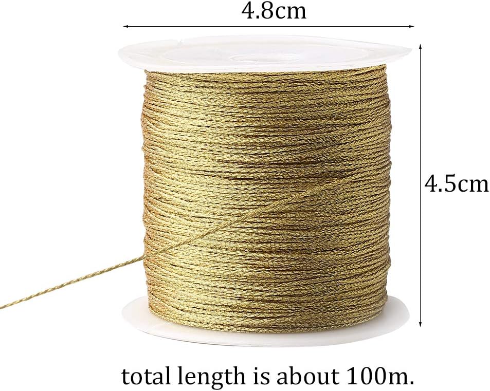 218 Yards/656 Feet Metallic Cord 2 Pcs Spool Metallic Thread Colored Jewelry Thread Colored Craft Gold String Tinsel String Craft Making Cord for Gift Wrapping(0.5mm)