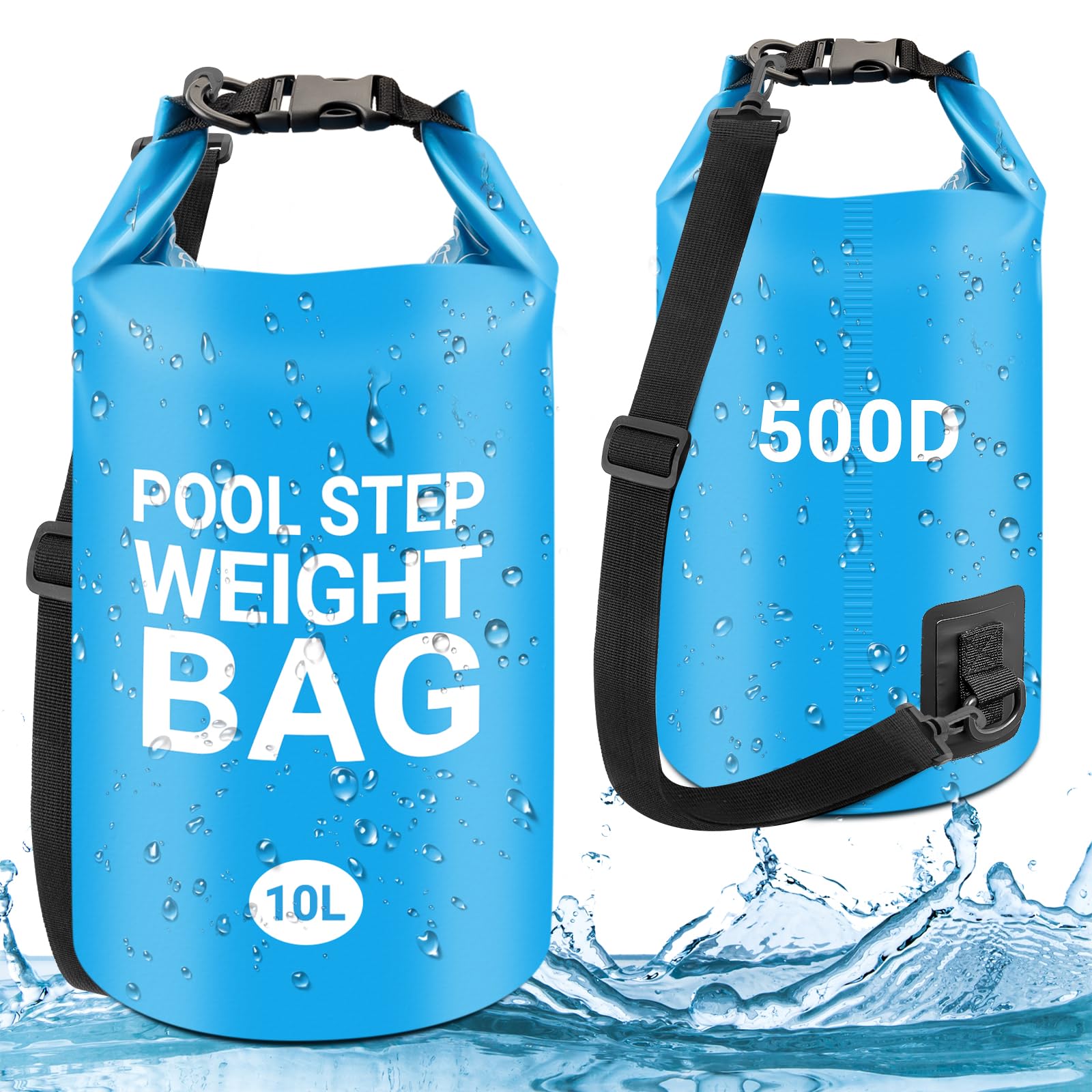 2 Pack Pool Ladder Weights, 500D PVC Universal Pool Step Weights for above Ground Pools, 10L Heavy-Duty Swimming Pool Sand Bags Foldable Waterproof Dry Bag Backpack, Easy & Quick Fill Sand