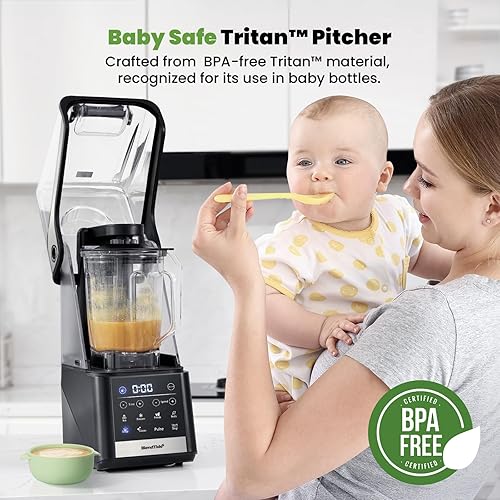 Miniatura 8 de Licuadora profesional de 64 onzas, 1500 W para menos espuma, escudo silencioso comercial, temporizador de cocina, autolimpieza, 9 velocidades, 6