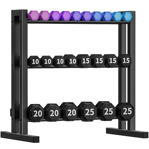Jasopaco 31Inch Dumbbell Rack Only - 450LB Capacity Weight Rack, 3-Tier Heavy Duty Dumbbell Stand Kettlebell Rack For Dumbbells, Kettlebells, Home Gym.