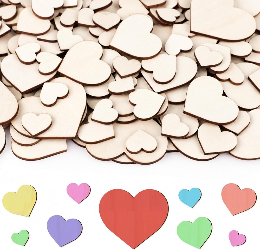 392PCS Wooden Hearts, 0.75-2 inch Unfinished Blank Wooden Hearts for Crafts — 사진 1