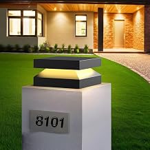 Solar Outdoor Post Lights 10X10 in, Dusk Till Dawn Solar Column Lights,No Wiring Required Electricity Cost Column Lamp,Garden Light,IP54 LED Solar Post lamp,Three-Color Adjustable