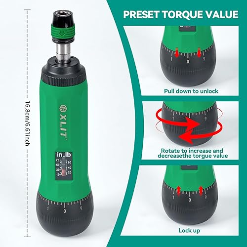 Miniatura 3 de Juego de destornilladores dinamométricos de 39 piezas, cabezal hexagonal de liberación rápida de 1/4 pulgadas, ajustable de 10 a 70 pulgadas, juego