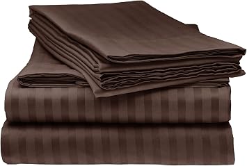 LaxLinen Bedding Sets Super Soft Quality 100% Egyptian Cotton 6PC Bed Sheet Set 24" Inch Extra Deep Pocket Full Sofa, Chocolate/Brown Stripe 500-Thread Count