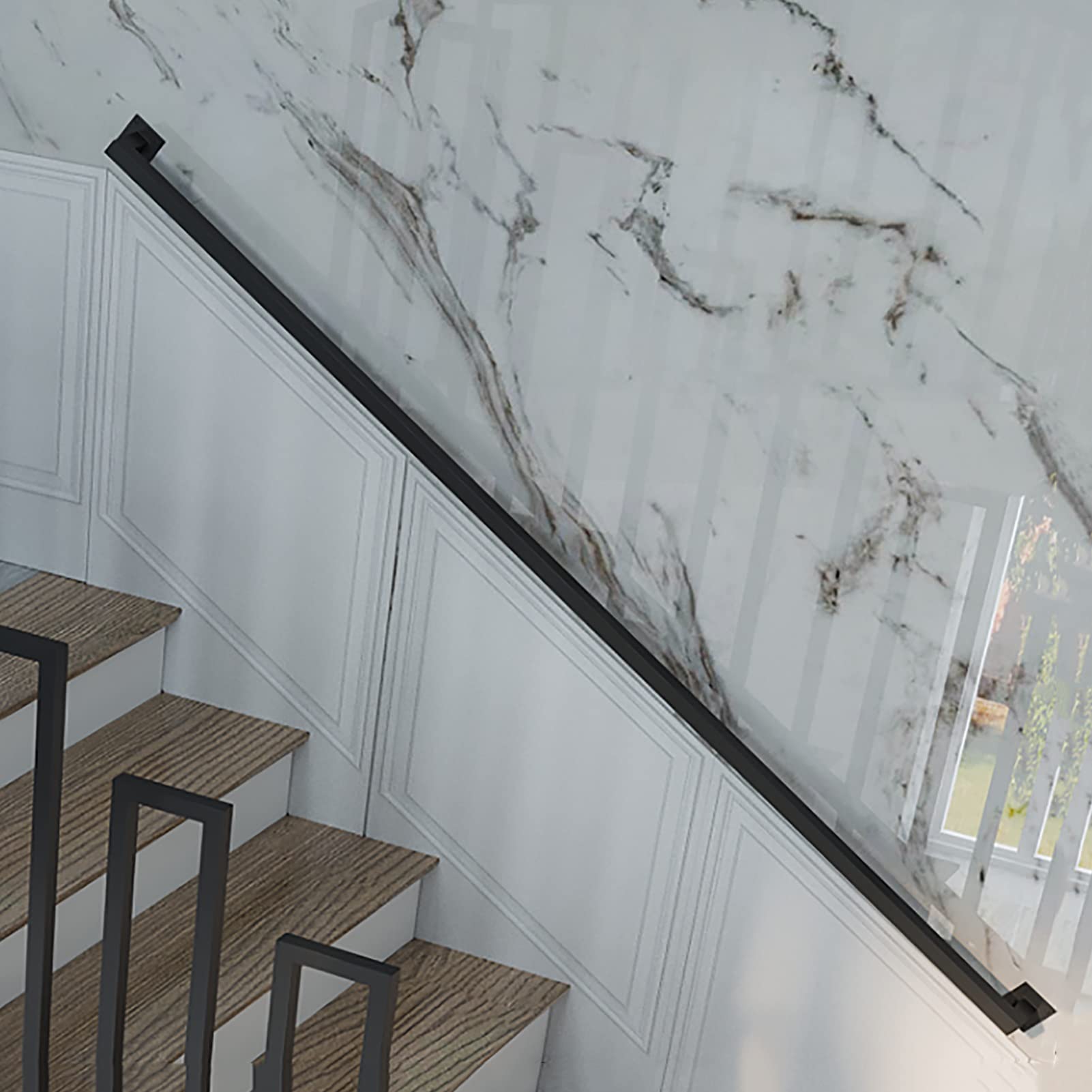 Rampe d'escalier carrée de style industriel noir pour mur et balustrade