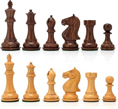 Fierce Knight Staunton Chess Pieces, Double Weighted Golden Rosewood & Boxwood, 4.1 Inch