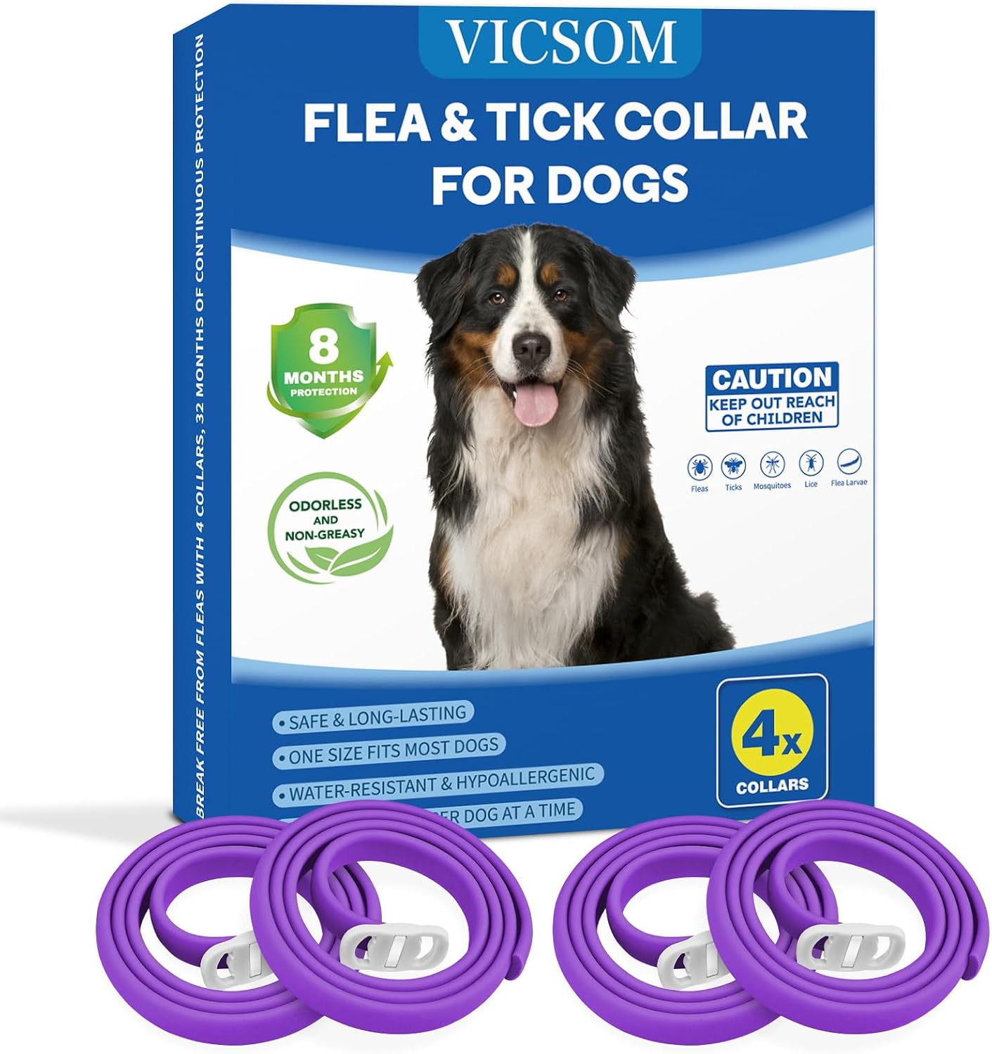 4 Pack Flea Collar for Dogs, Dog Flea and Tick Collar 8 Months Prevention Dog Flea and Tick Treatment, Waterproof Adjustable Dog Flea…