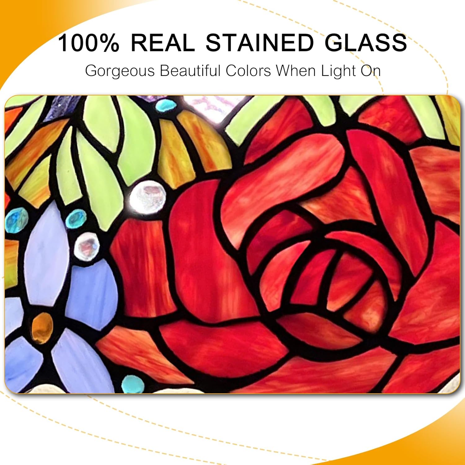 Capulina Tiffany Lamp Stained Glass Floor Lamp 62" Tall Yellow Red Rose Soft Light Arched Adjustable Angle Tiffany Style Reading Lamp for Living Room Bedroom Study Home Office