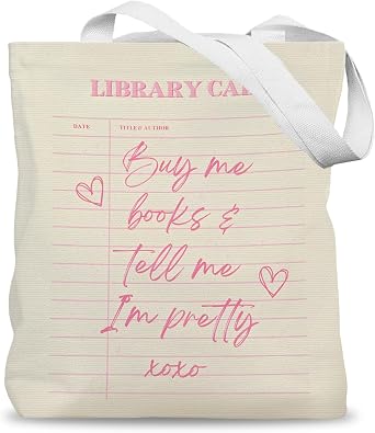 Pink Book Tote Bag, Preppy Bookish Canvas Tote Bags for Women, Gifts for Readers Book Lovers Women, Buy Me Books Tell Me Im Pretty Reusable Grocery Shopping Bags