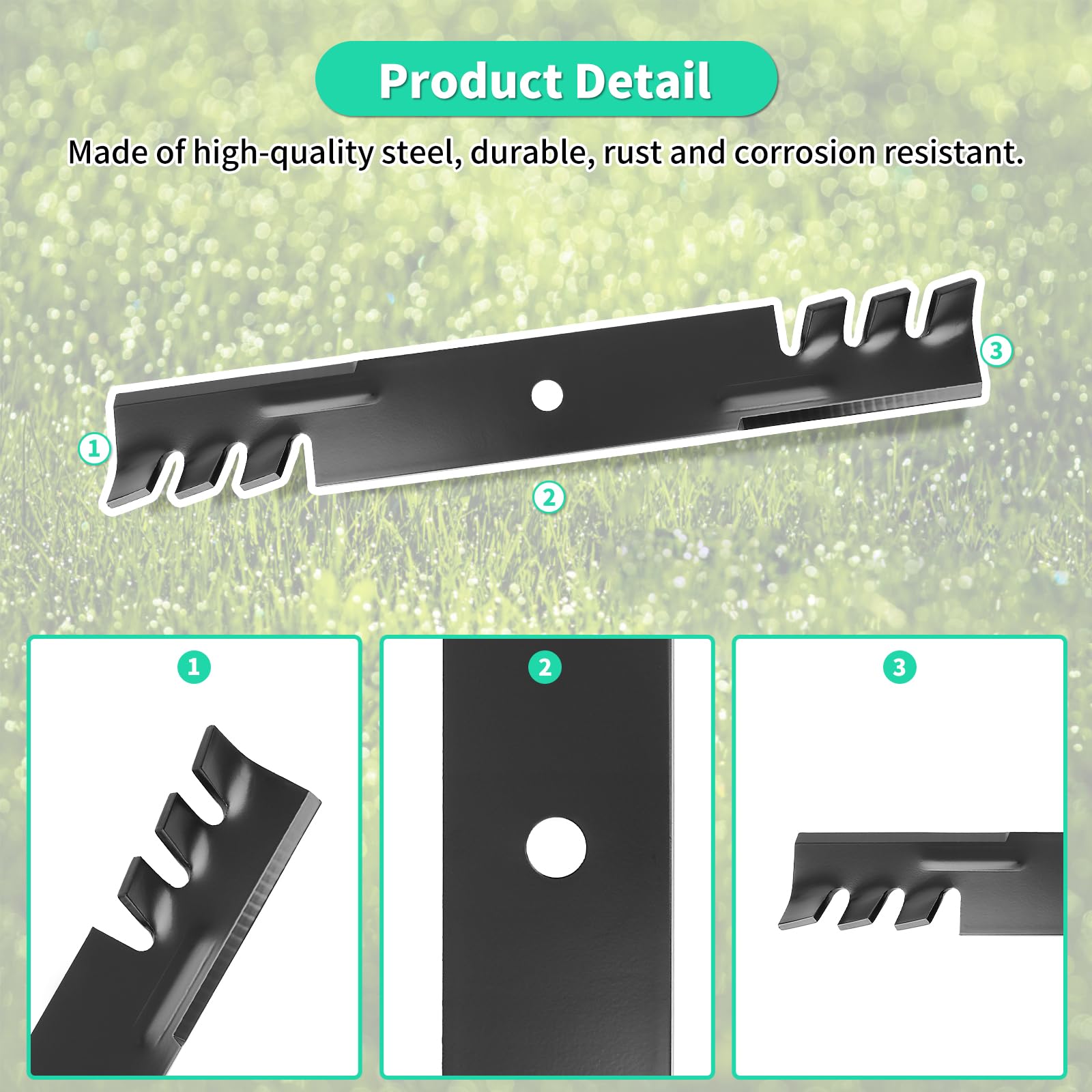 Paquete de 3 cuchillas para cortacésped 00273100 compatibles con tractor de cubierta Riens de 52 pulgadas, cuchillas de alta elevación 04916400 compatibles con cortacéspedes Gravely de 36