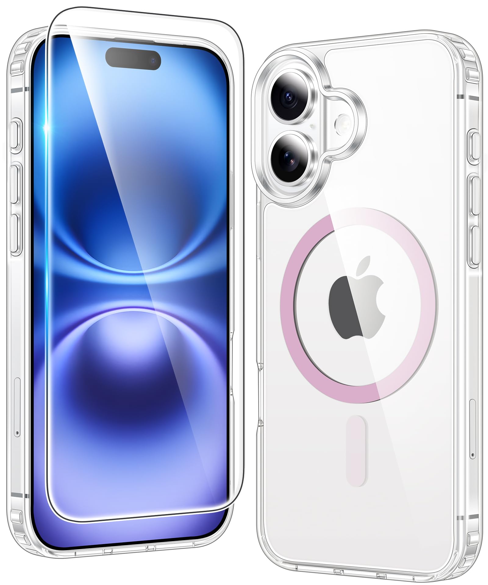FNTCASE for iPhone 16 Phone Case Compatible with Magsafe Clear Phonecase | Screen Protector, Military Grade Drop Protection, Slim Magnetic Phone Cases, Shockproof Bumper, Transparent Cell Cover