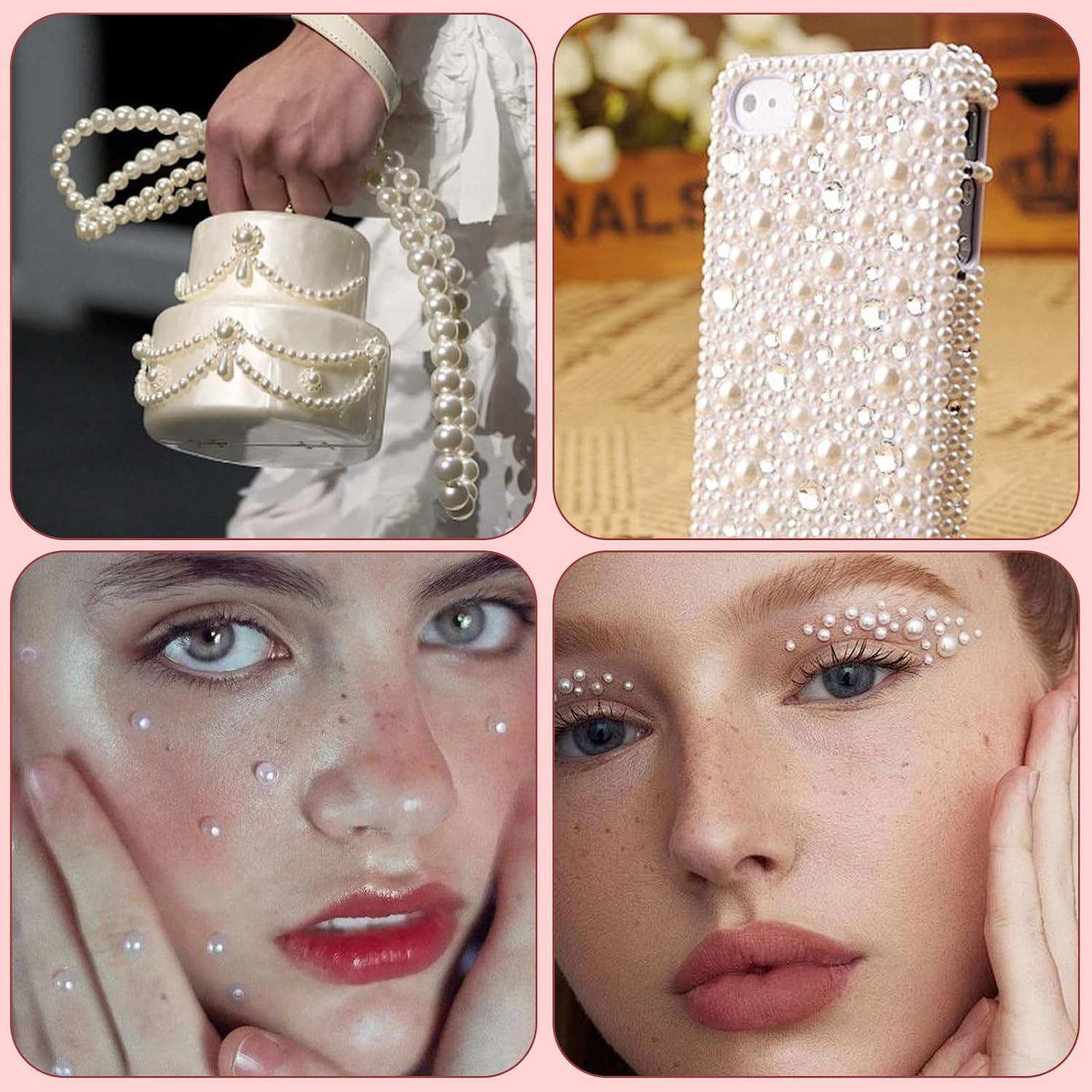 12 Grids Nail Pearls,3D Pearl Nail Charms White Flatback Pearl Small Pearls for Nails Decor Crafts DIY (Round and Half Round,6 Sizes)