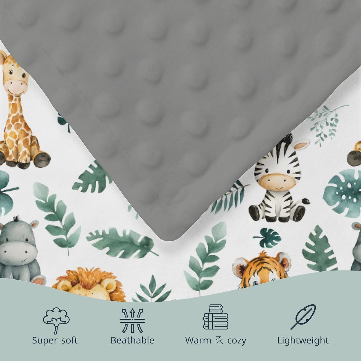 HawSkgFub Safari Jungle Animals Mink Baby Blankets with Dotted Backing Boys Shower Gift, Tropical Palm Leaf Double Layer Nursery Swaddle, Soft Newborn Infant Toddler Bed Crib Bedding 30 x 40