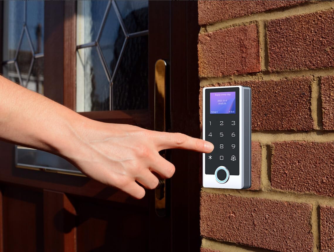 User interacting with the YUANWIN access control keypad