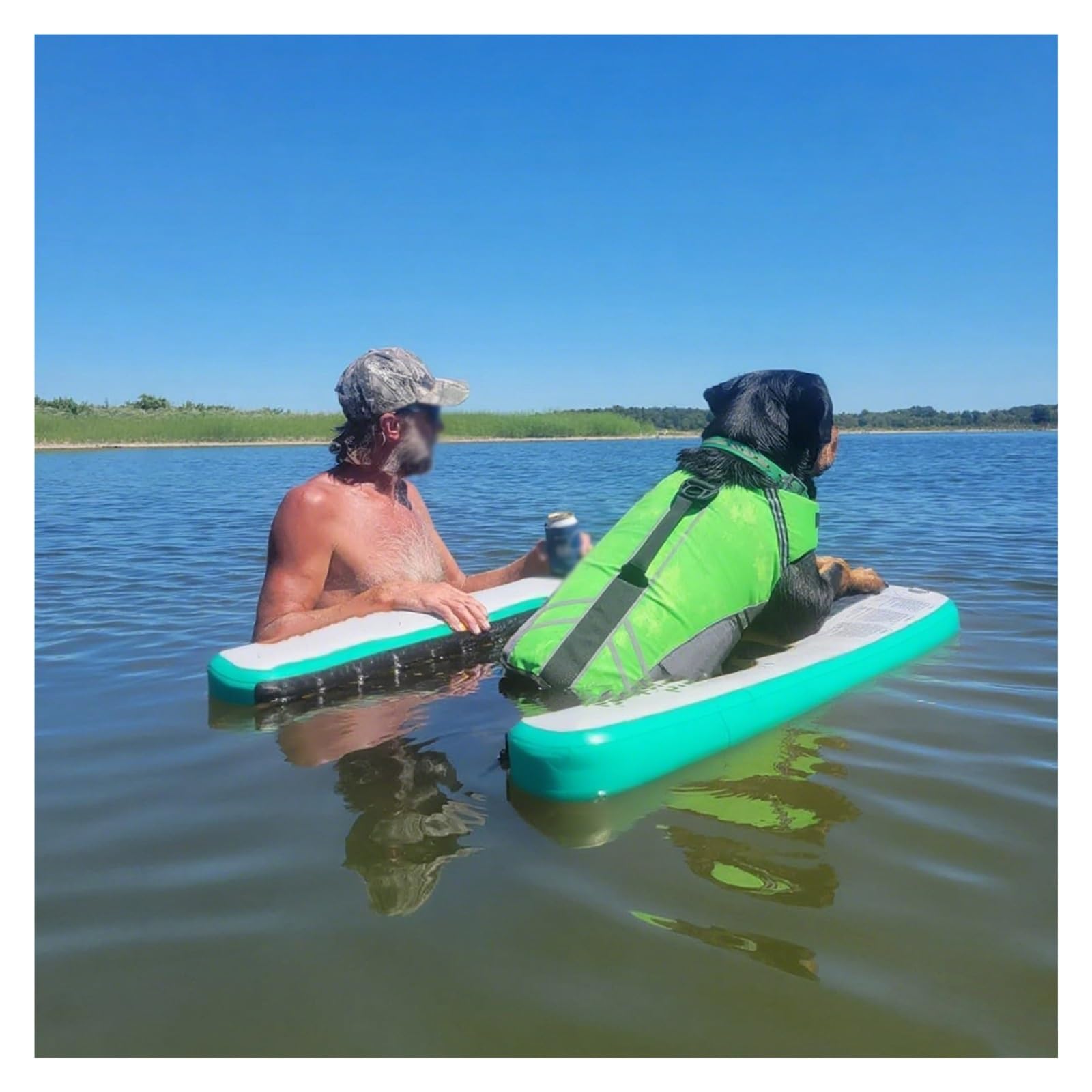 Inflatable Dog Water Ramp 59.1in，Dog Ramp for Boat Foldable Reusable，for Dogs up to 231.5lbs, Portable Pet Dock Platform with Pump & Rope & Repair Kit(Green)