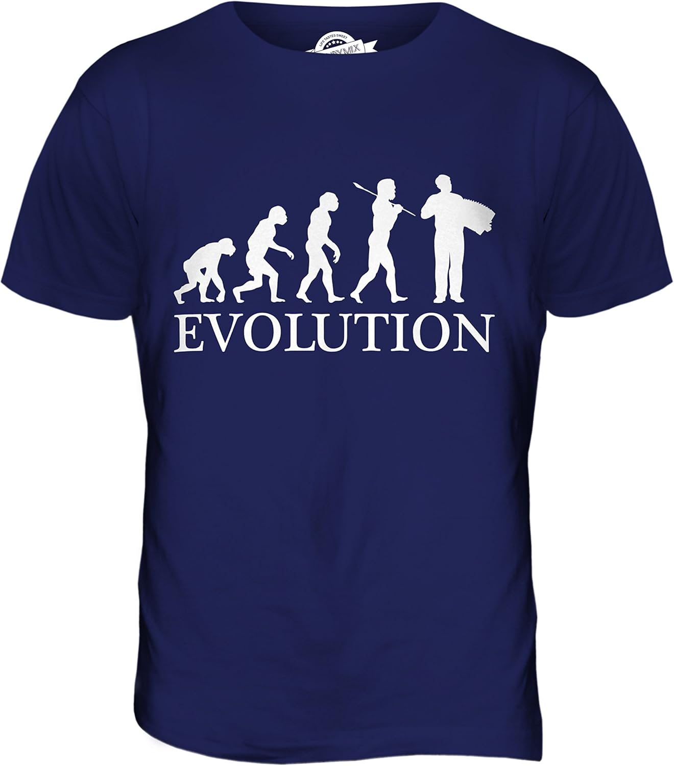 Candymix - T-shirt Uomo Con Stampa 'Evoluzione Umana' E Fisarmonica, Cotone 100%, Vestibilità Standard