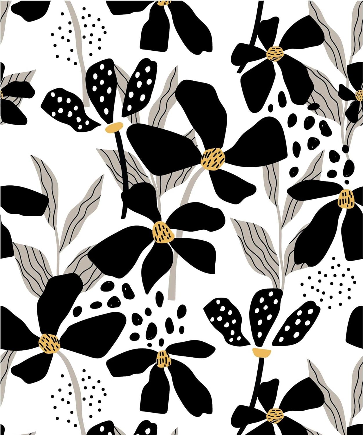 Black White Floral Peel and Stick Wallpaper Wildflower Self Adhesive Wallpaper Removable Contact Paper Stick on Wall Paper for Kitchen Bedroom Bathroom