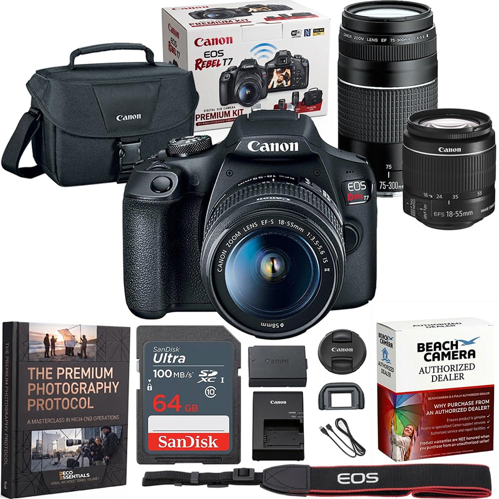 Canon EOS Rebel T7 DSLR Camera with 2 Lens Kit 18-55mm &amp; 75-300mm Bundle
