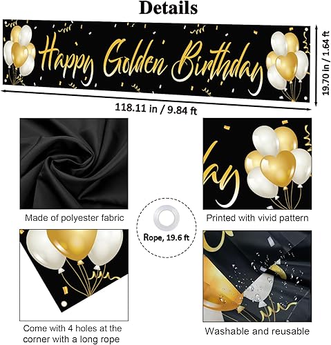 Miniatura 2 de Labakita Cartel grande de feliz cumpleaños dorado, pancarta dorada para fiesta de cumpleaños, suministros de decoración de cumpleaños 5, 21, 24, 25,