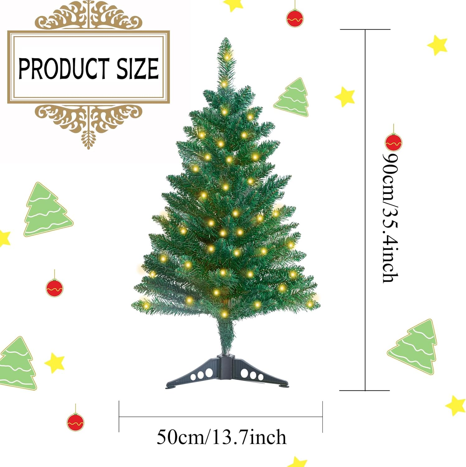 3ft artificial christmas tree with lights lighted green tabletop christmas tree with plastic stand light up battery operated xmas pine tree for party supplies holiday home decoration