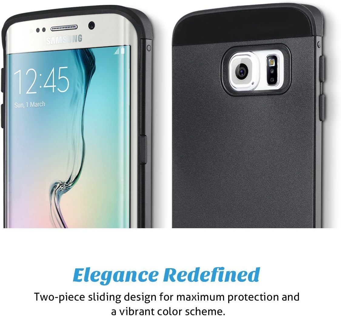 ULAK Galaxy S6 Edge Case, Slim Protect Hybrid with 2 Layer Cover PC and TPU Layers for Samsung Galaxy S6 Edge (5.1" inch) 2015 Release Black + Black