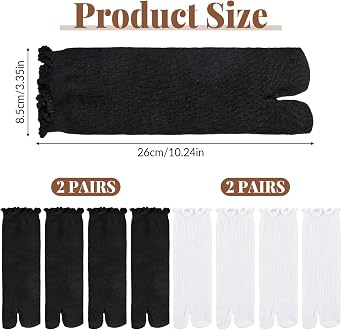 Tabi Socks Women Split Two Toe Socks Japanese Toes Separated Sock Ruffle Frilly Sports Casual Sock for Men Women Unisex(Black,4 Black&White)
