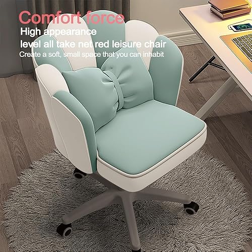 Miniatura 6 de Linda silla de escritorio de pétalos de terciopelo con cojín de lazo, sillas de oficina en casa de mariposa para dormitorio, sillas de tareas de