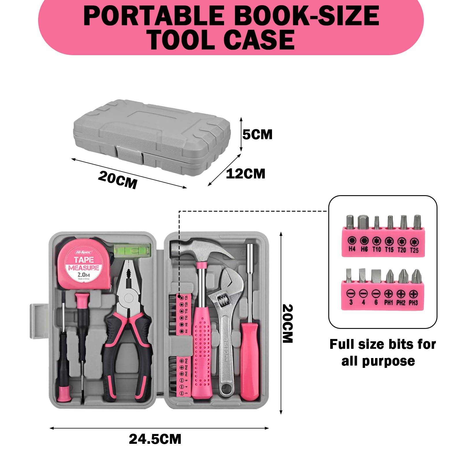 20 PCS Pink Tool Kit for Women Ladies Home Small Tools Kit with Storage Box - Image 2