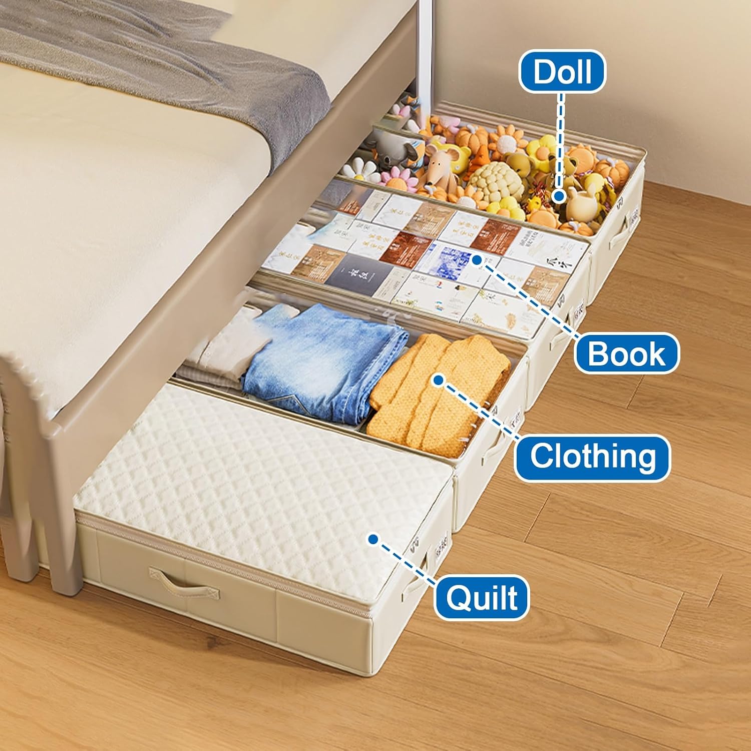 2 Pack Storage Bins Under Bed, Foldable Under Bed Clothes Storage, Transparent Top, Expandable Space, Ideal for Clothes, Quilt, Toys(Gray,Medium)