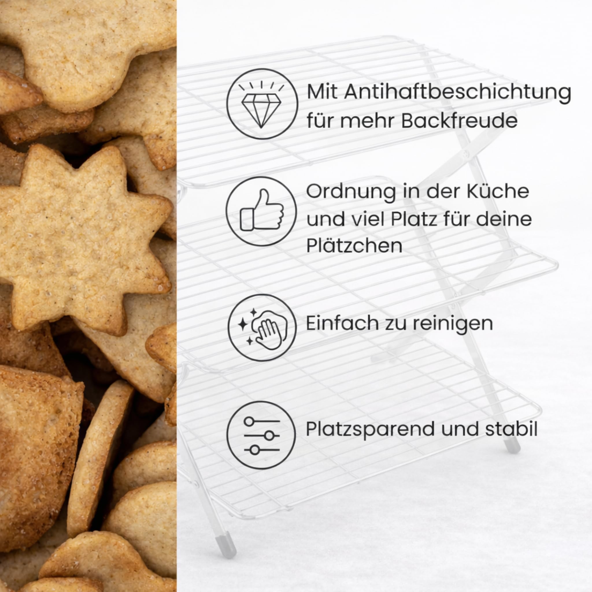 Friendly Fox Griglia di raffreddamento a 3 ripiani, griglia di raffreddamento rettangolare, 44 x 28 cm, griglia di raffreddamento per dolci, biscotti e muffin, accessorio da cucina pieghevole