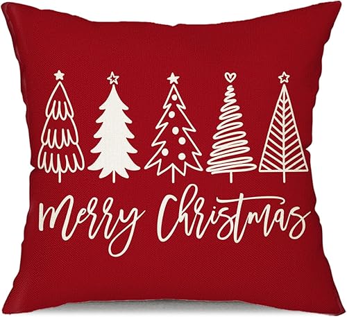 DFXSZ Juego de 2 fundas de almohada de Navidad de 18 x 18 pulgadas, diseño de árbol de Navidad, decoración roja de invierno para el sofá del hogar,