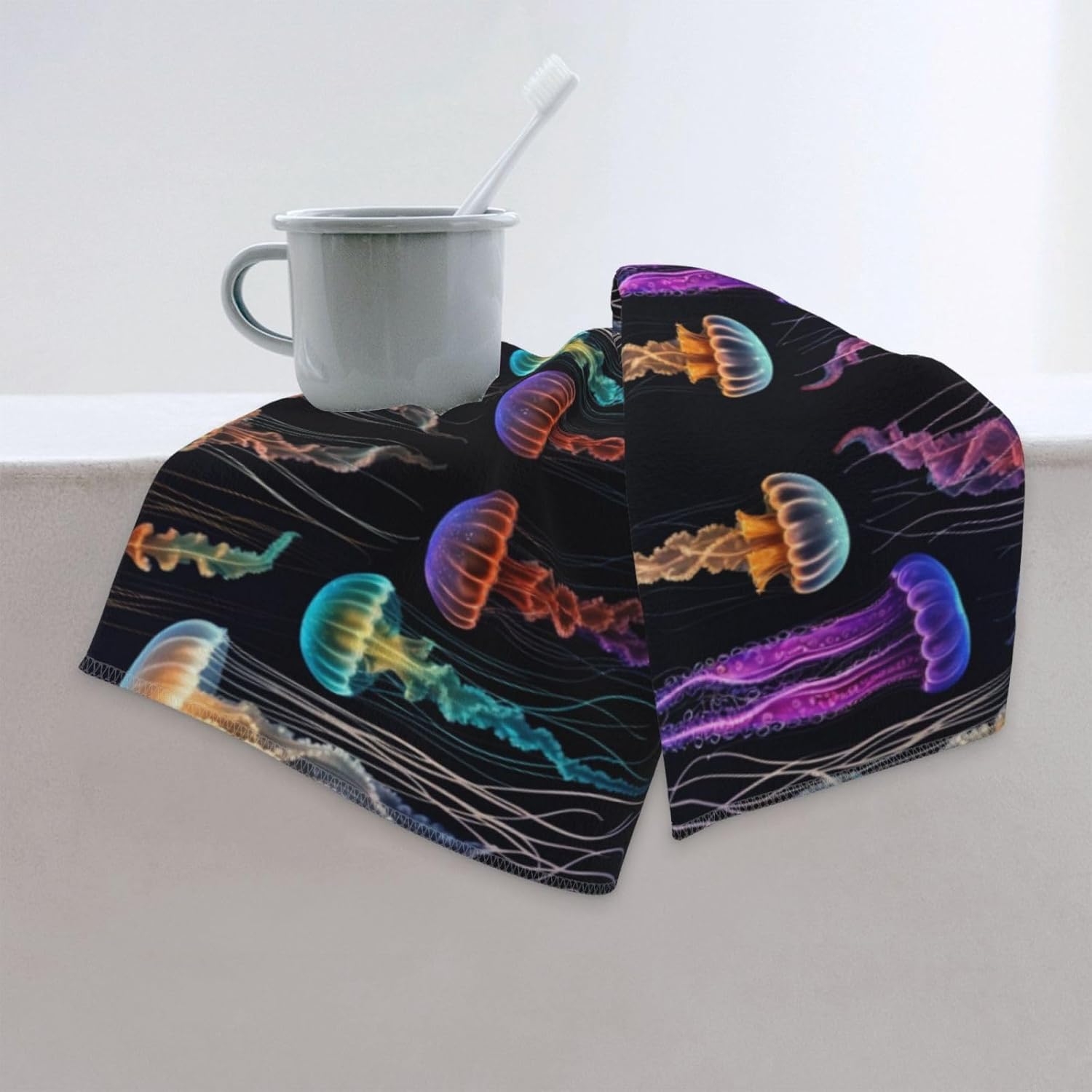 Jellyfish Ocean Print Hand Towels for Kitchen, Decorative Bathroom Towels Decor Farmhouse Cute for Men Women Gifts