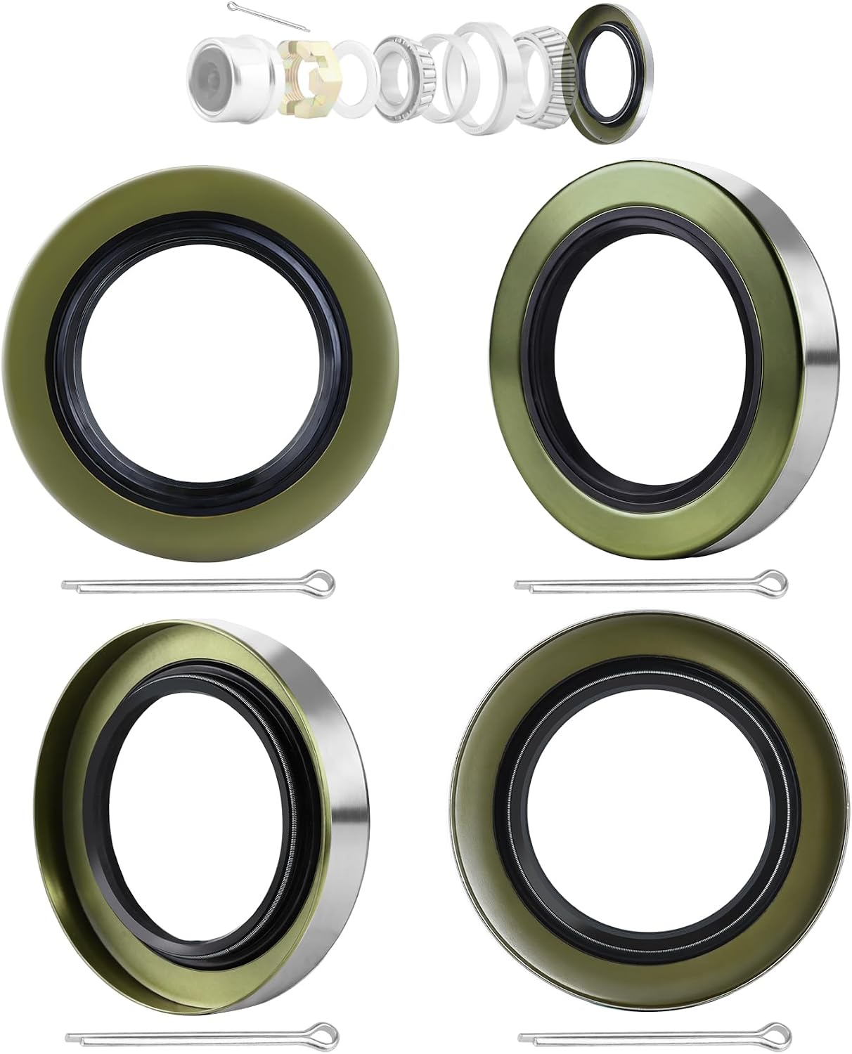 4Pack 2.250" ID x 3.376" OD Double Lip Grease Seal with 4 Cotter Pins for 5200-7000LB Trailer Wheel Hub Axles D42, Replace Trailer RV Dexter 10-36(010-036-00) Texcom 22333TB National 452920/482920.