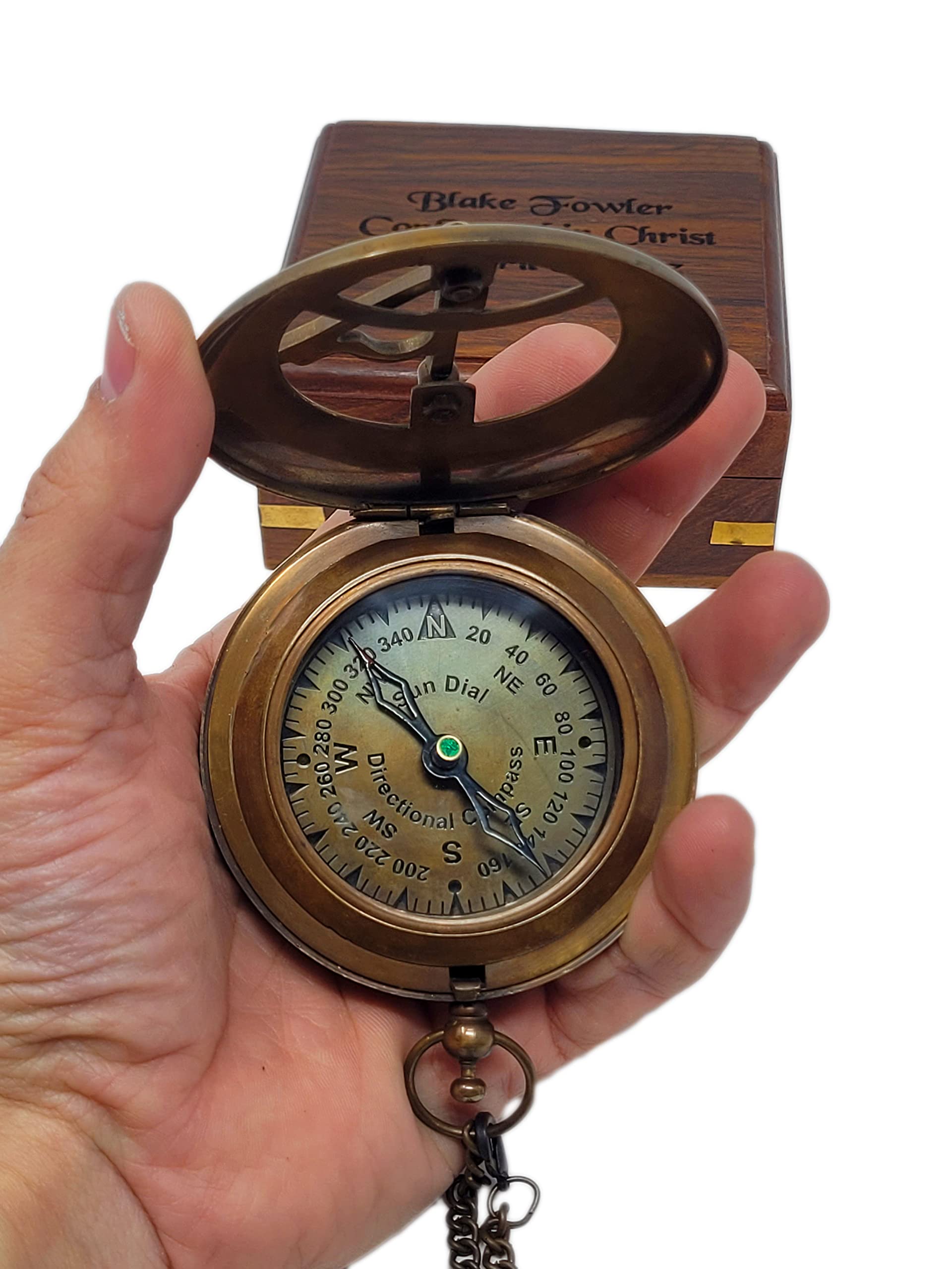 Personalized Sundial Compass with Leather Pouch or Wooden Box - Fully Working Compass - Custom Compass - Groomsmen Gift - Wedding Gift