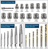 Vista 2 de Juego de 26 piezas de extractor de pernos de impacto y tornillos en espiral con brocas de mano inversa para kit de fácil extracción de tornillos