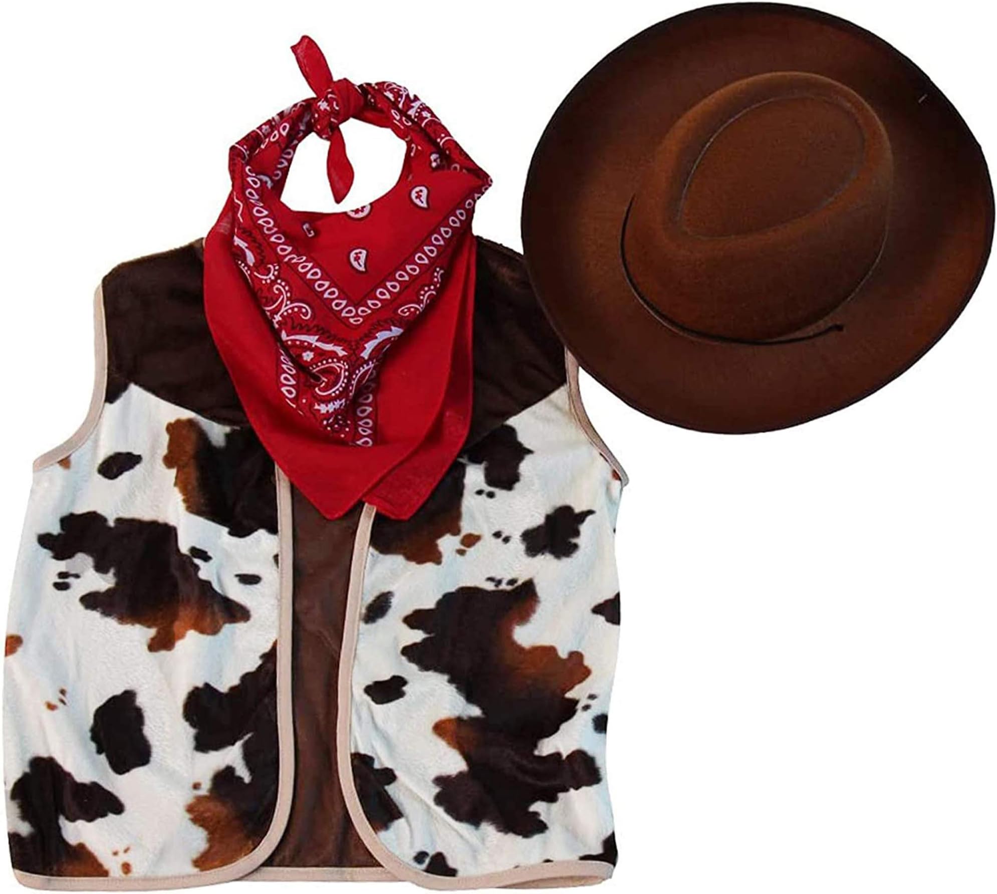 Making BelieveKids Western Rodeo Cowboy or Cowgirl Classic Costume Set - Vest, Brown Hat, Bandanna (Choose Color and Size), Brown/Tan Vest, Brown Hat, Bandanna, 8-10