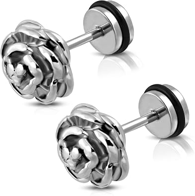 Comfort Zone Studios Stainless Steel Rose Flower Floral Faux Fake Cheater Ear Plugs Gauge, Pair