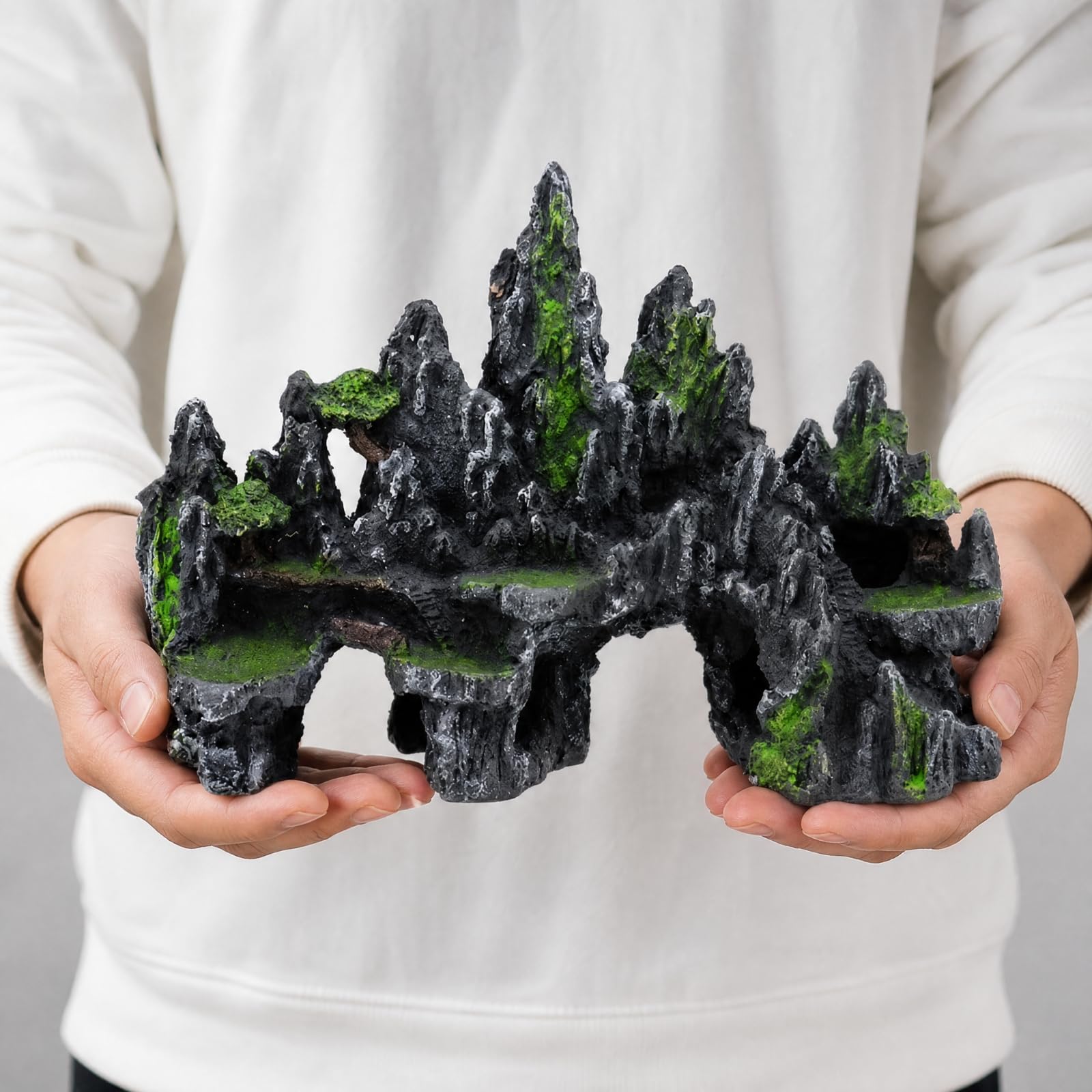 Baoblaze Ornamento a Montagna in Resina con Grotte Roccia Artificiale con Picchi e Muschio e Fessure per riofili, Paesaggio