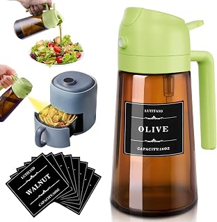 Olive Oil Sprayer for Cooking 2 in 1 - Oil Dispenser with Spray and Pour, 16oz/470ml Brown Oil Spray Bottle for Kitchen, Air Fryer, Salad, BBQ (Green)