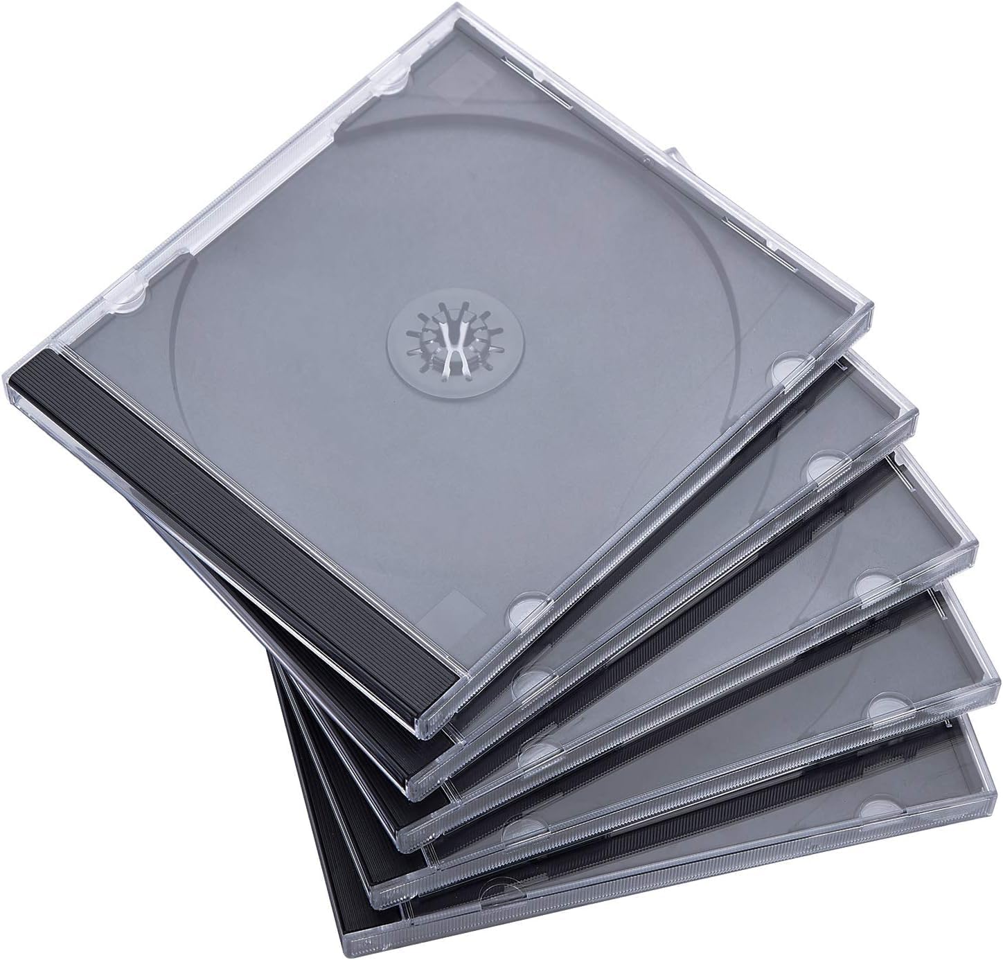 BITUSIC 10 Pcs 10.4mm Standard Clear CD Jewel Case, Stylish and Functional CD Storage Boxes .Single Disc Holder with Inserts Clips, 14.2×12.4×1.0cm,BLACK