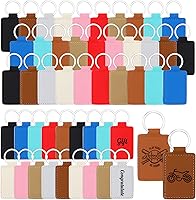 Minenameme 50 Pack PU Leather Keychain Blanks with Rings - 10 Colors Laser Engraving DIY Kit for Crafts & Gifts