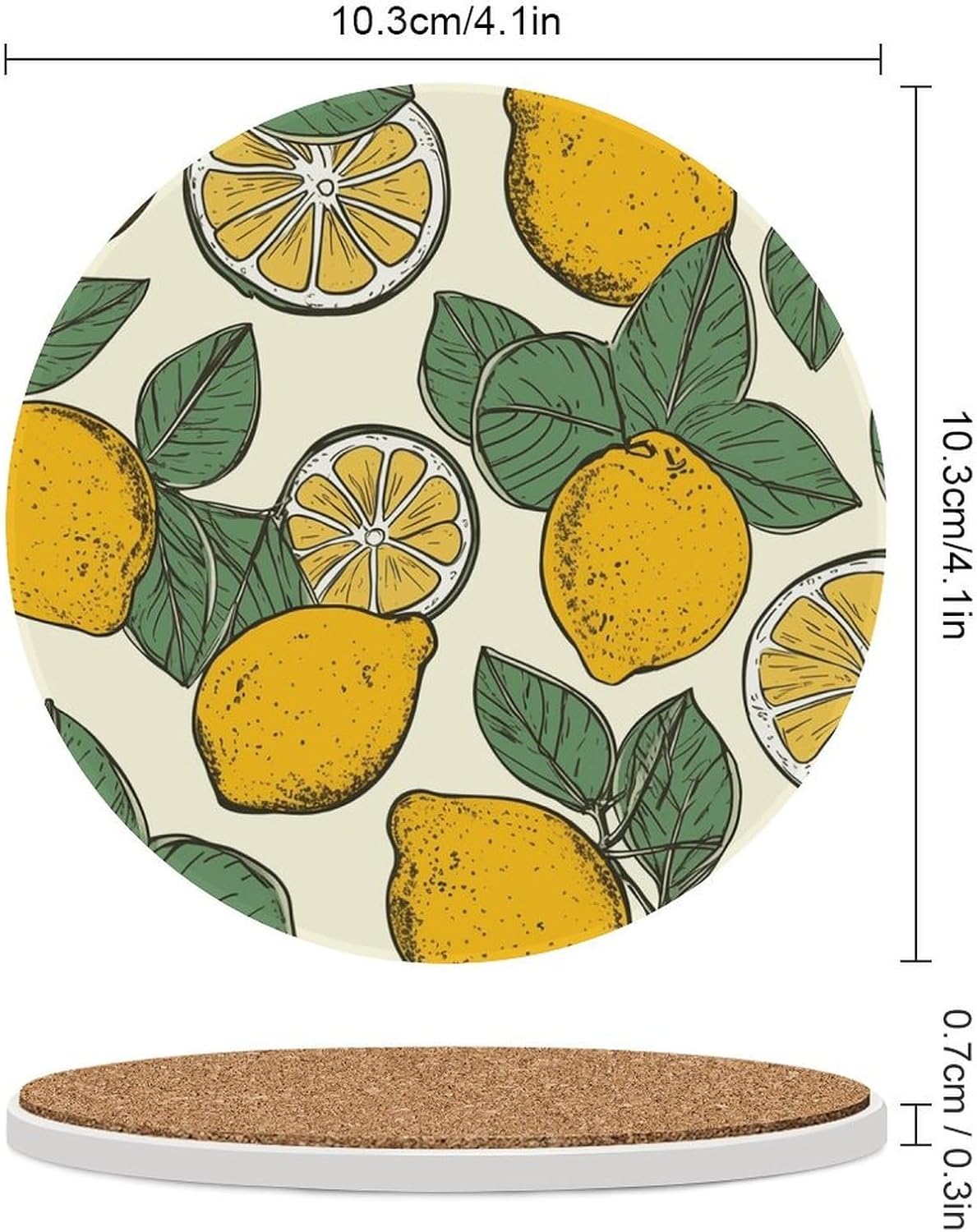Lemon Fruit Pattern Coaster with Cork Base Drink Coasters for Coffee Table Decor Modern Cup Coasters with Non-Slip & Heat-Resistant Cute Ceramic Table Coaster for Home Dining