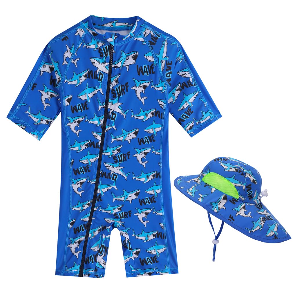 Baby Boy Swimsuit Rash Guard Shirts Toddler Boy Swimwear Sun Protection Infant One Piece Bathing Suit with Sun Hat