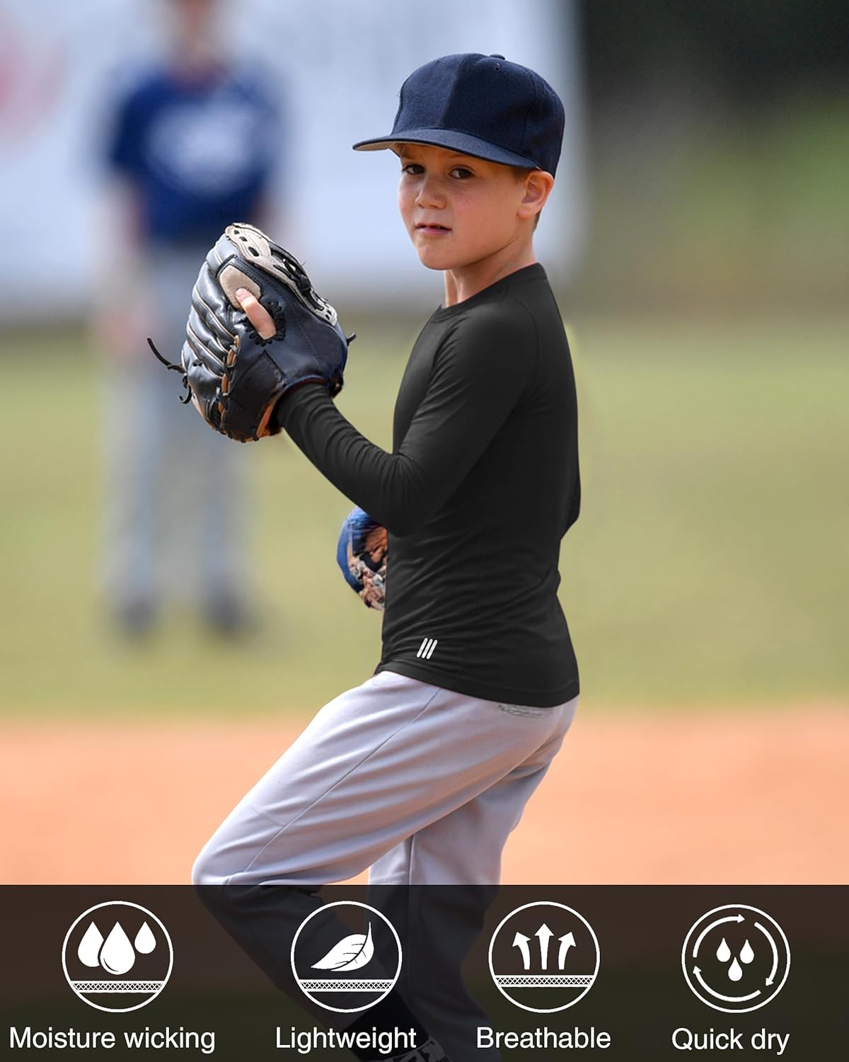 Youth Boys Compression Shirt, Long Sleeve Kids Athletic Undershirt Quick Dry Base Layers for Baseball Football Sports - Image 2
