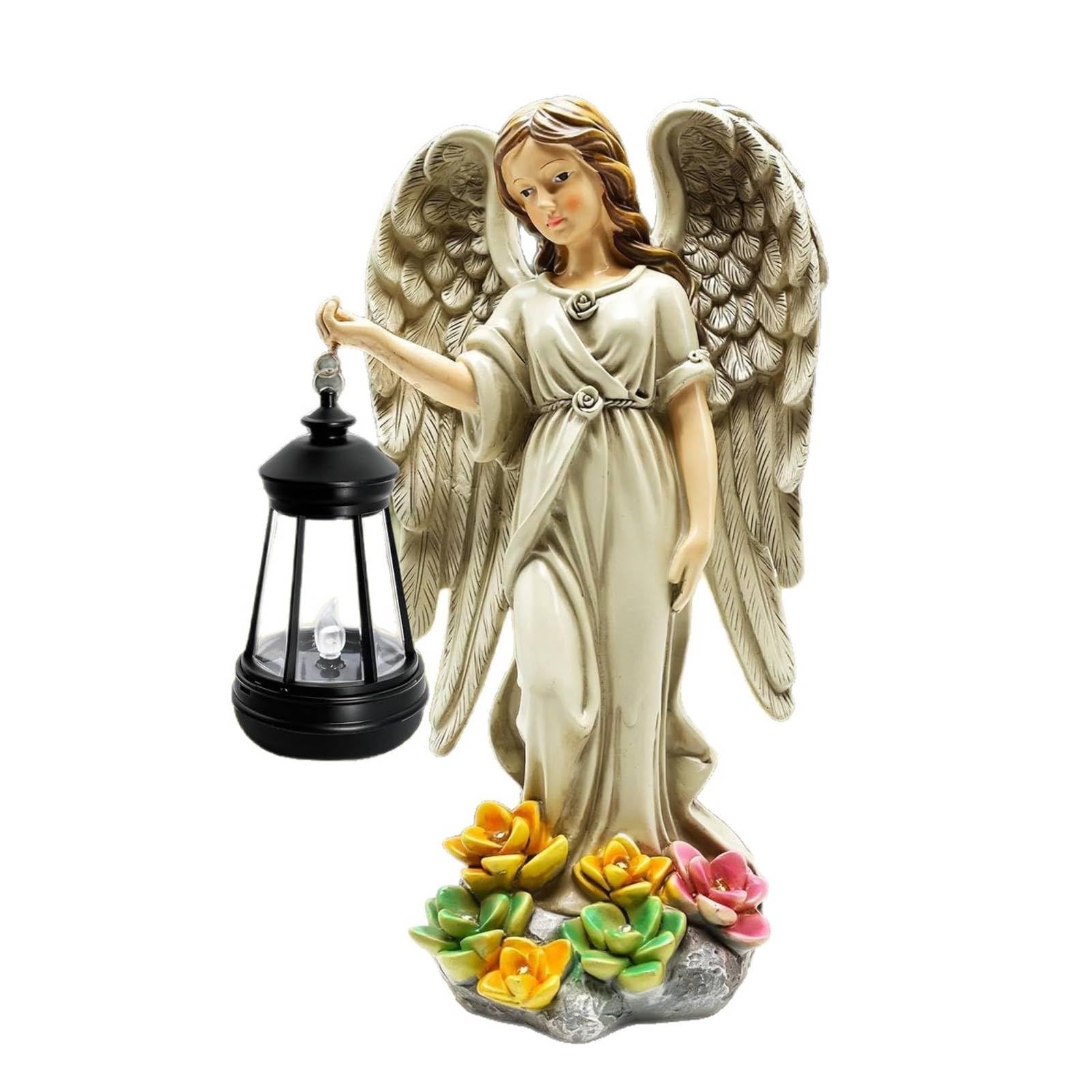 predolo Statua Cherubino con Lanterna Luminosa Statua da Giardino con Resina Figurina Solare da Esterno per Terrazza, Ingresso
