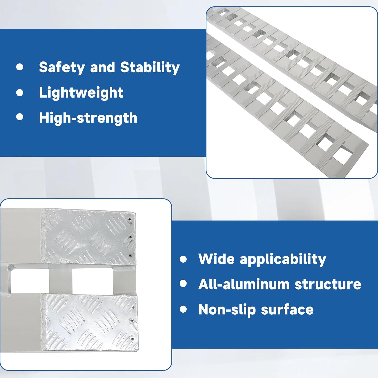 Silscvtt 84 inch X 14 inch Aluminum 6000LBS Trailer Ramps 1 Pair 2 Ramps Silver