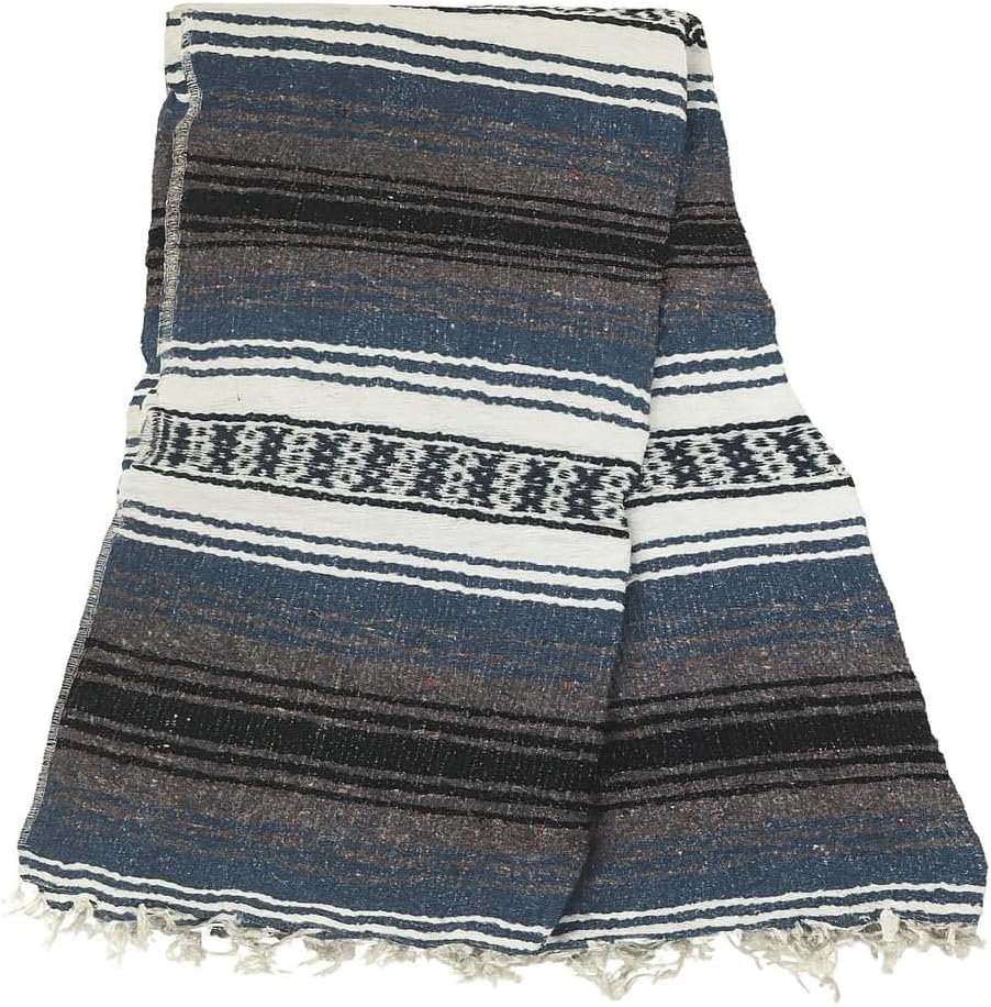 Baja Authentic Mexican Falsa Blanket 100% Acrylic Perfect for Yoga, Beach, Camping, Picnic, Car Seat Cover, Home Throw Decor (Dust Blue)