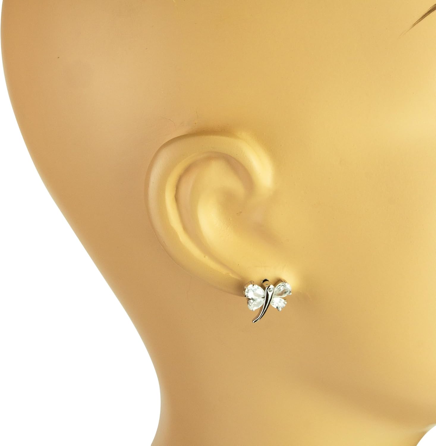 925 Solid Sterling Silver Cubic Zirconia Small Dragonfly Stud Earrings - CZ Tiny Little Animal Jewelry