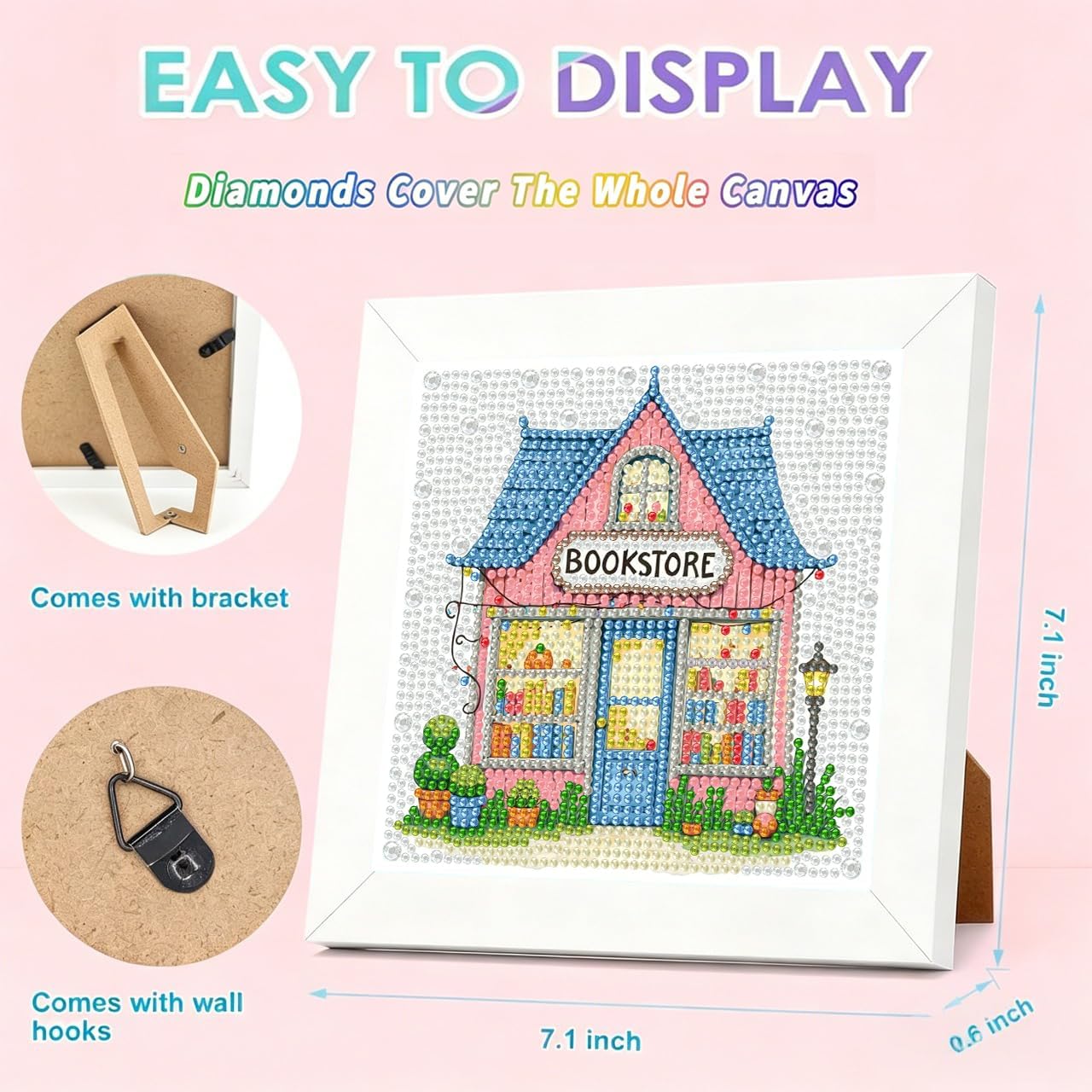 Bookstore Diamond Art Kit for Kids with Frame,DIY Crafts for Girls Boy image 3